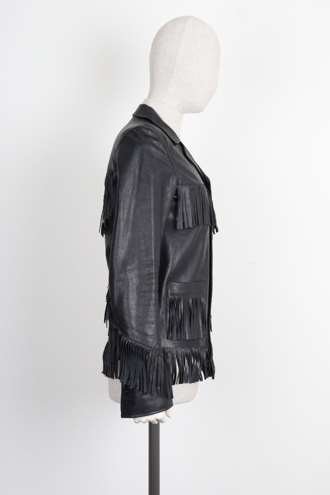 SAINT LAURENT Leather Jacket Fringes Lamb Black