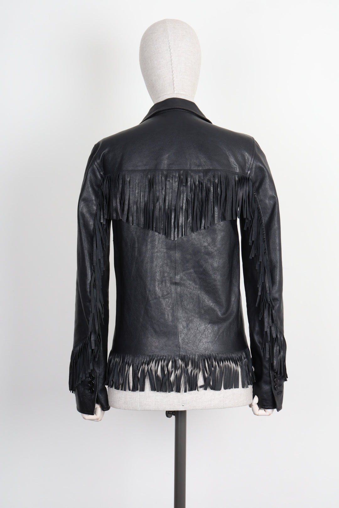 SAINT LAURENT Leather Jacket Fringes Lamb Black