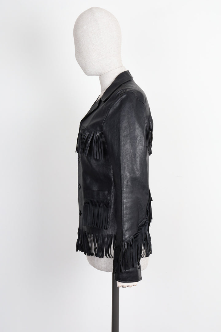 SAINT LAURENT Leather Jacket Fringes Lamb Black