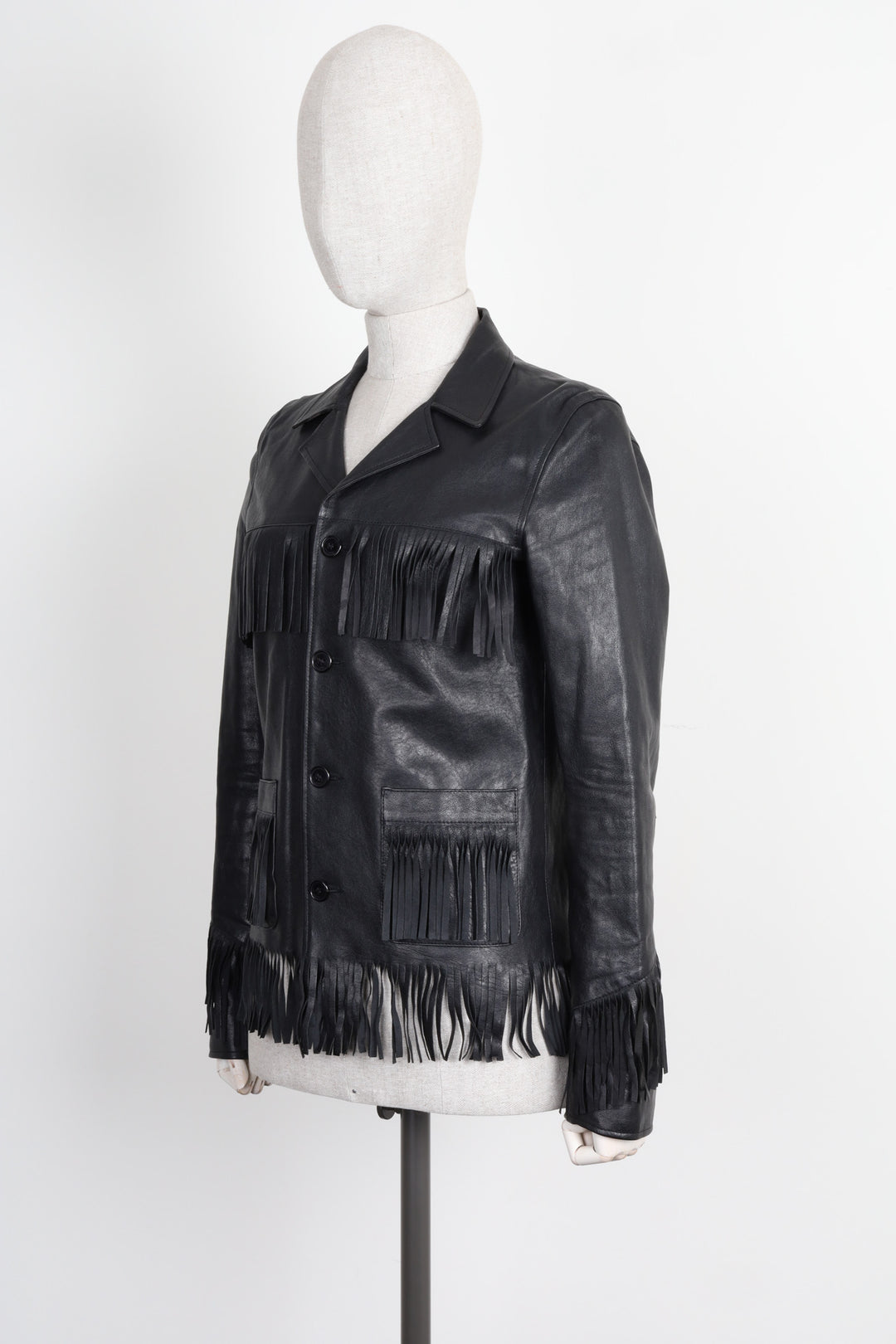 SAINT LAURENT Leather Jacket Fringes Lamb Black