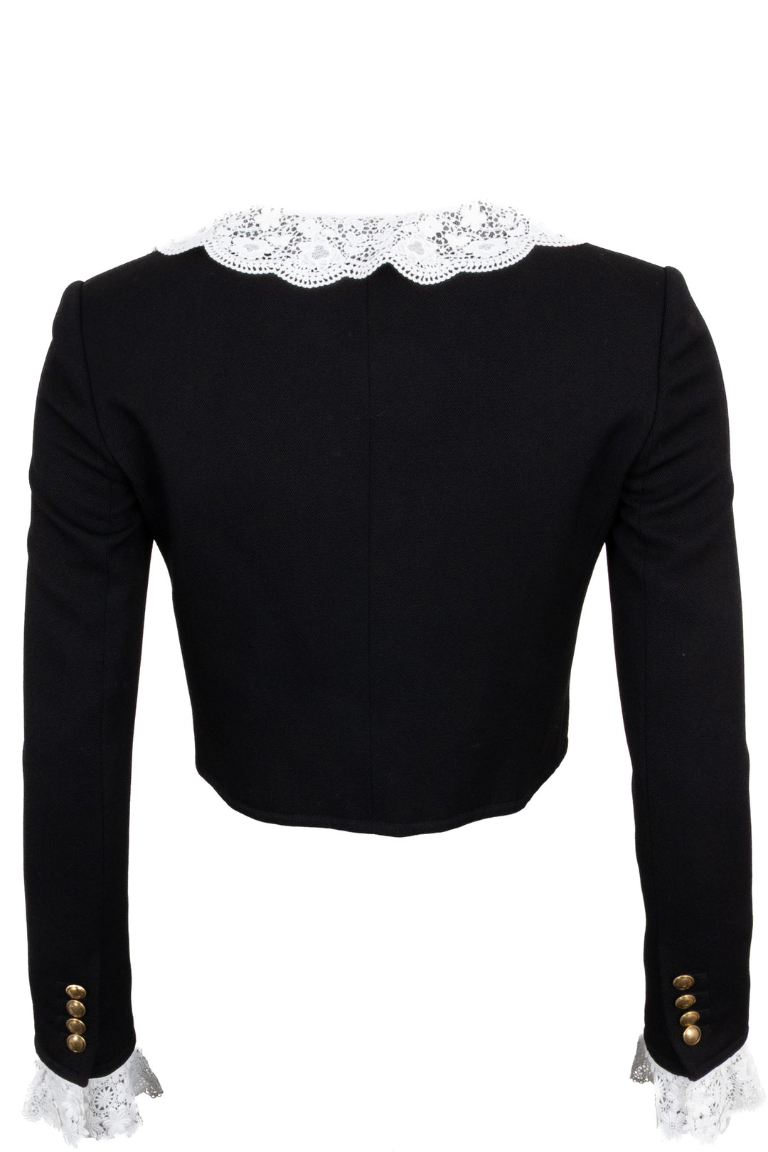 SAINT LAURENT 2021 Veste Courte en Laine Noire Bordée de Dentelle