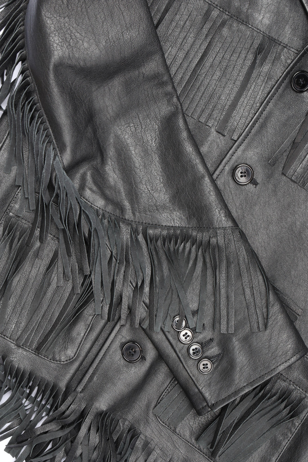 SAINT LAURENT Leather Jacket Fringes Lamb Black