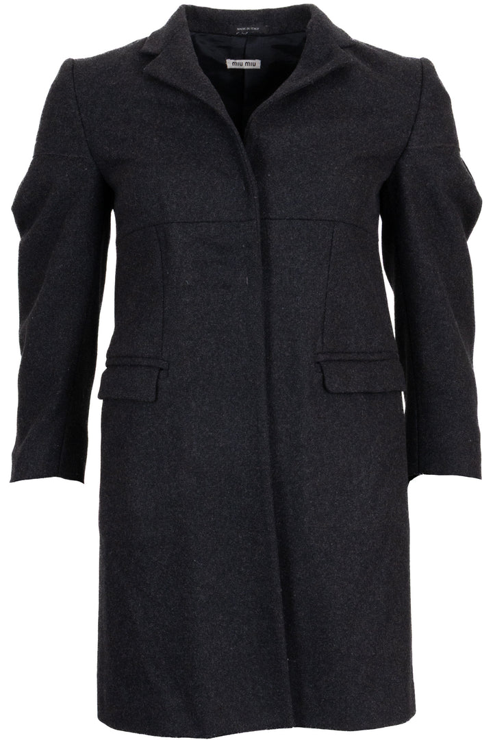 MIU MIU Manteau Court à Rabat Laine Anthracite