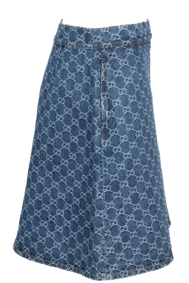 GUCCI Jupe plissée en jean GG Supreme bleue