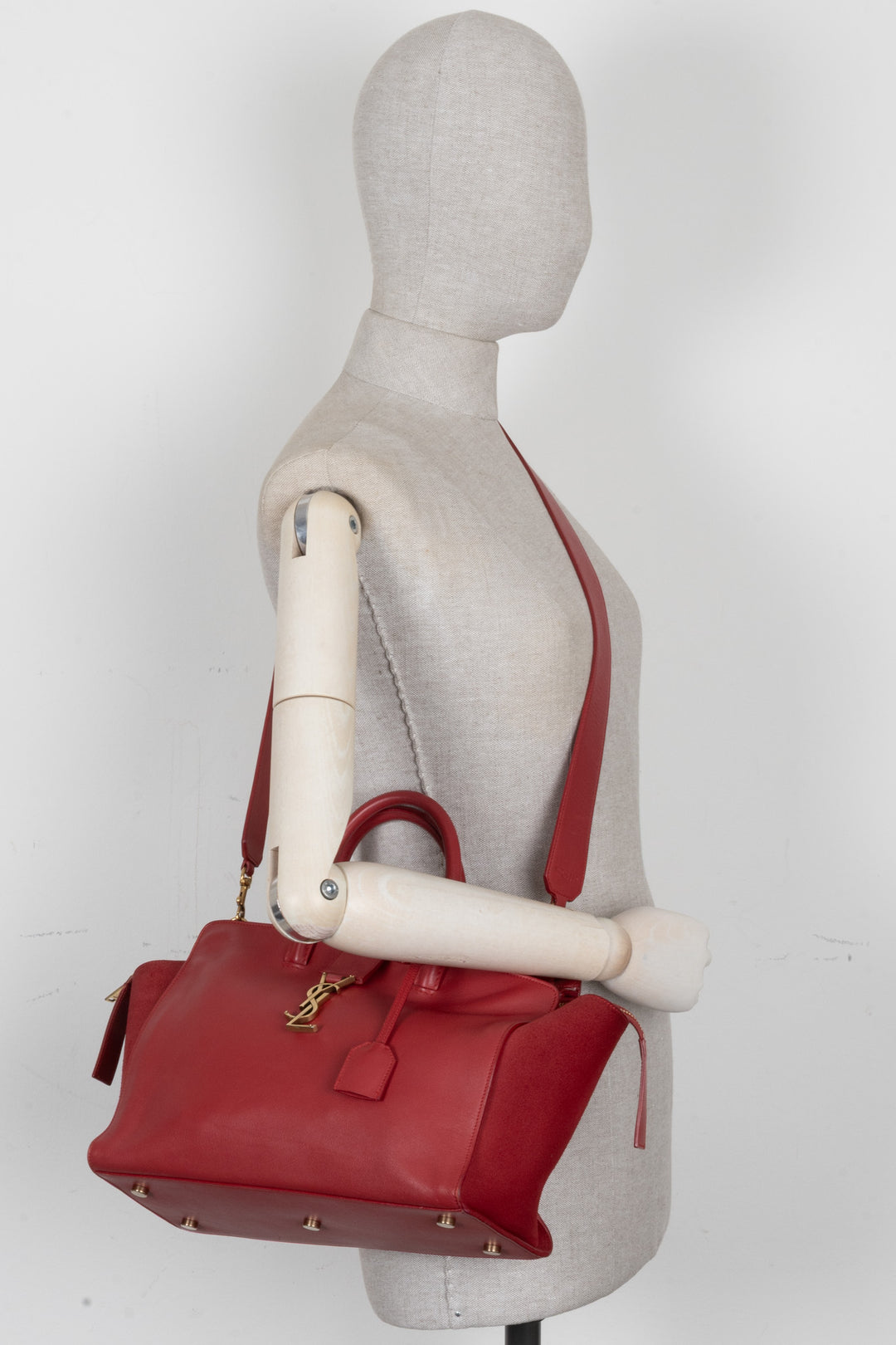 SAINT LAURENT Cabas Monogramme Sac Cuir Rouge