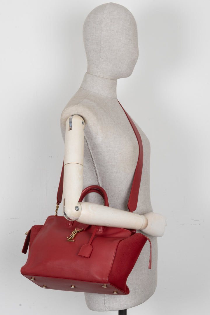 SAINT LAURENT Cabas Monogramme Sac Cuir Rouge