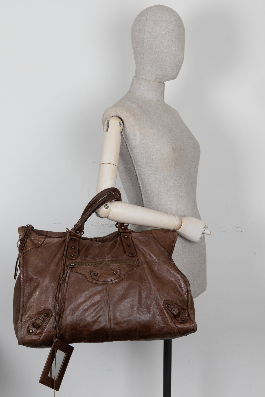 BALENCIAGA Vintage Motocross Classic Weekender Cuir Marron