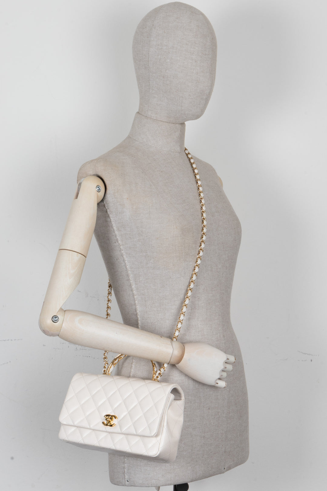 CHANEL Top Handle Small Flap Caviar White