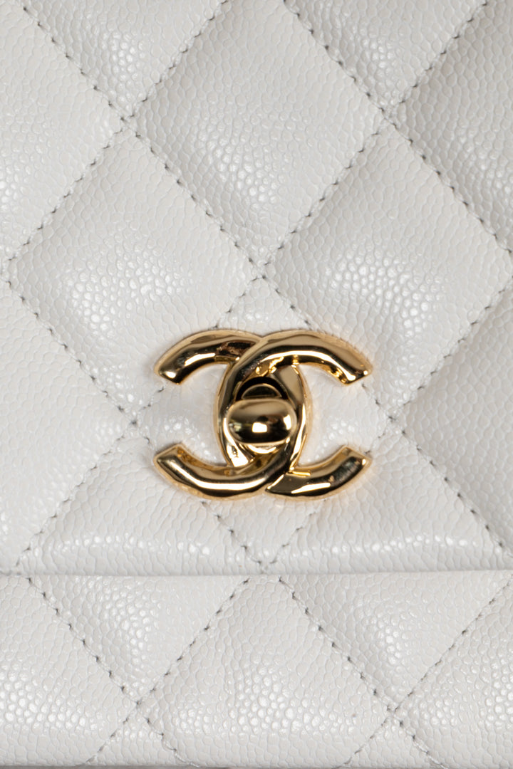 CHANEL Top Handle Small Flap Caviar White