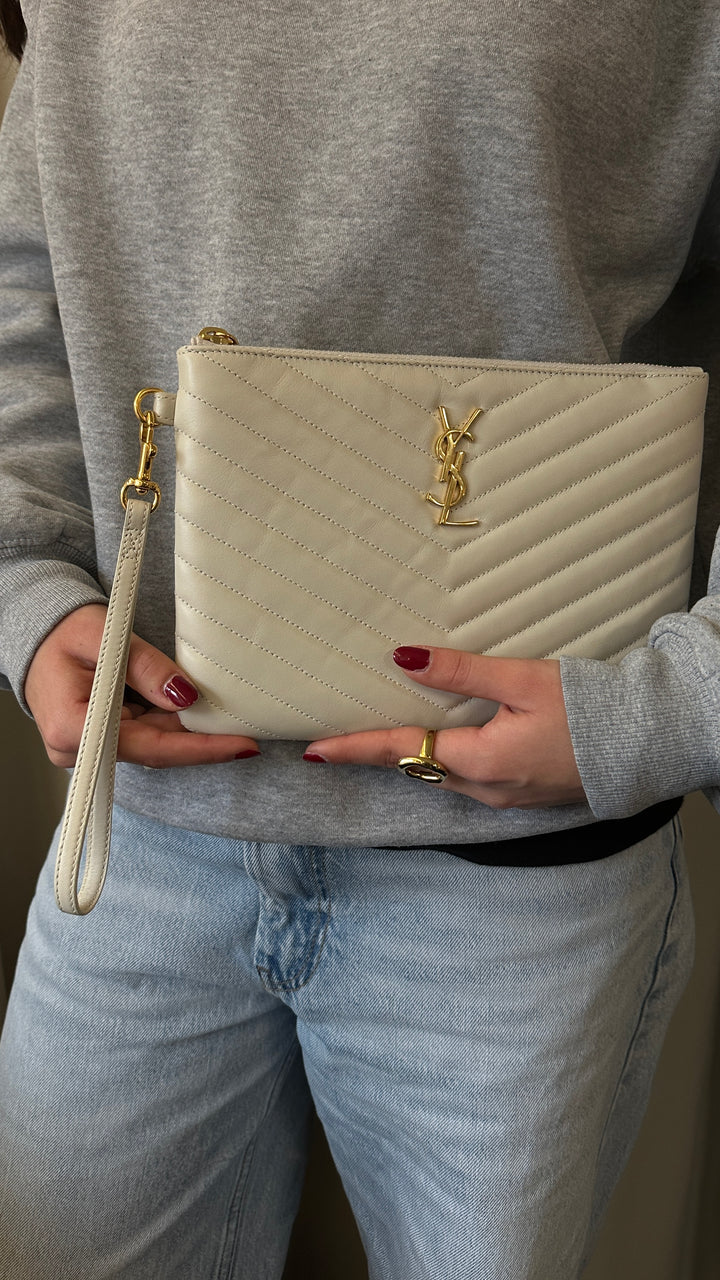 SAINT LAURENT Cassandre Pochette Ivory