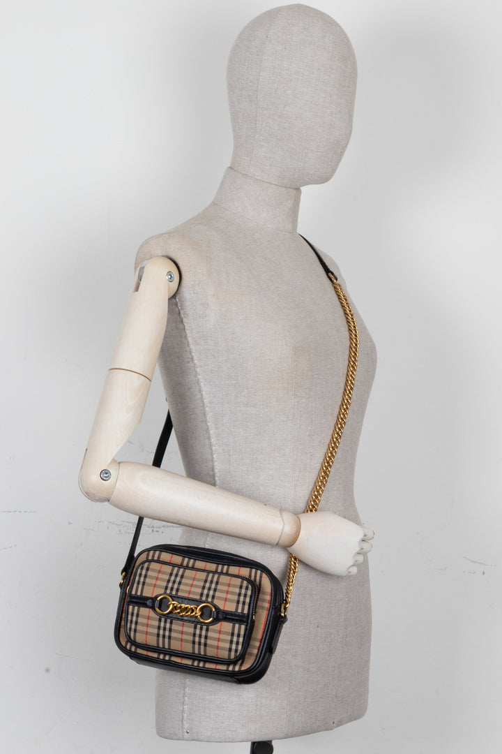 BURBERRY 1983 Check Link Camera Bag Canvas Beige Black