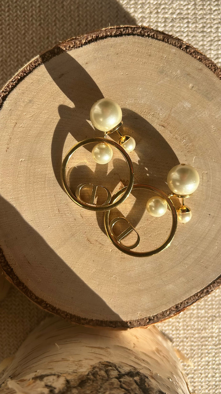 DIOR Tribal Pearl Hoop Earrings