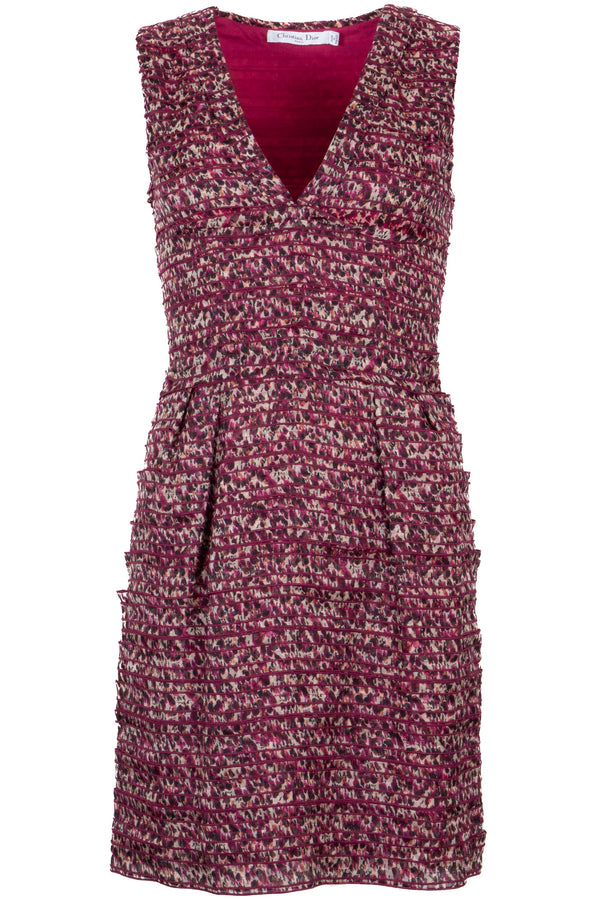 CHRISTIAN DIOR Pleated V-Neck Dress Silk Purple