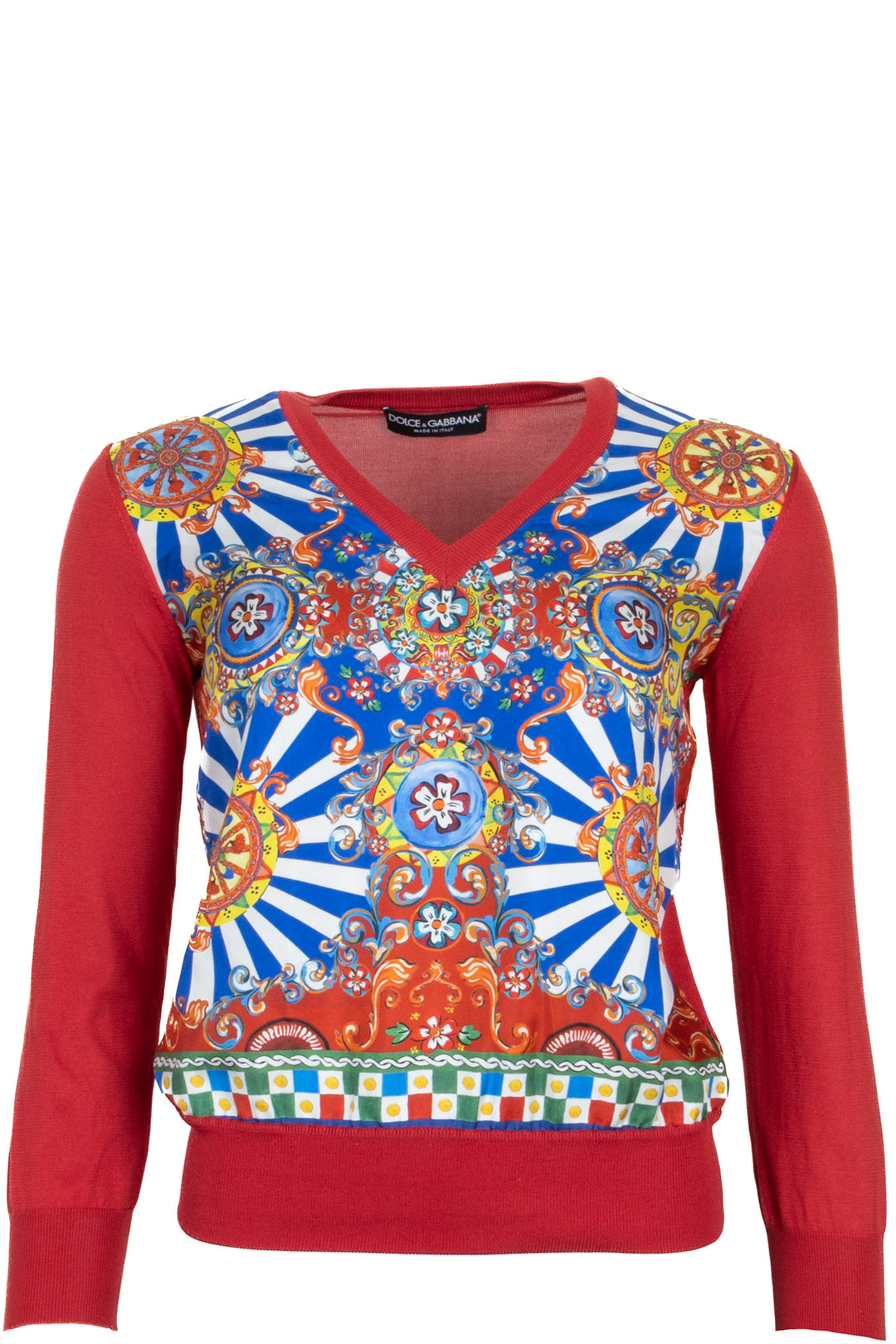 DOLCE & GABBANA Pull imprimé Carretto Siciliano Soie Rouge