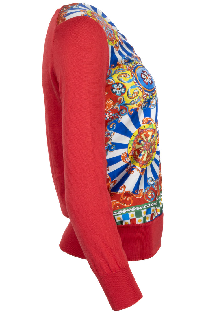 DOLCE & GABBANA Pull imprimé Carretto Siciliano Soie Rouge