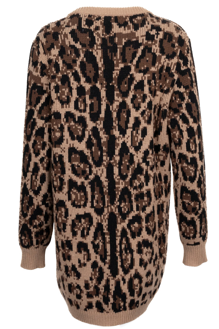 DOLCE&GABBANA Long Knit Cardigan Leopard Print Brown