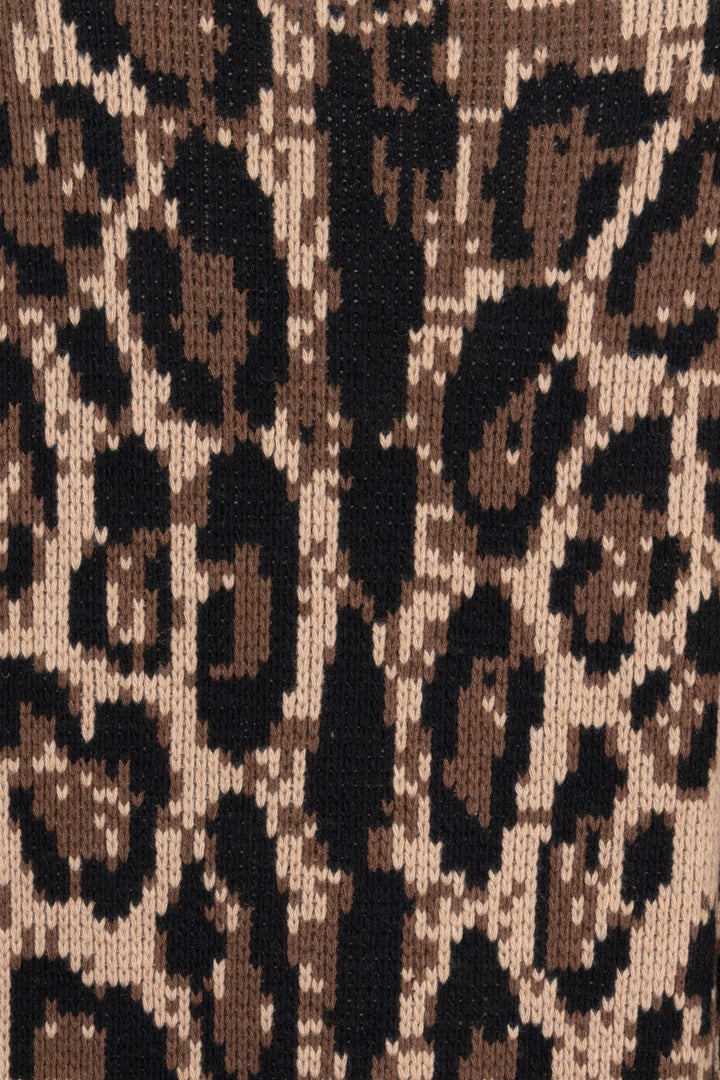 DOLCE&GABBANA Long Knit Cardigan Leopard Print Brown