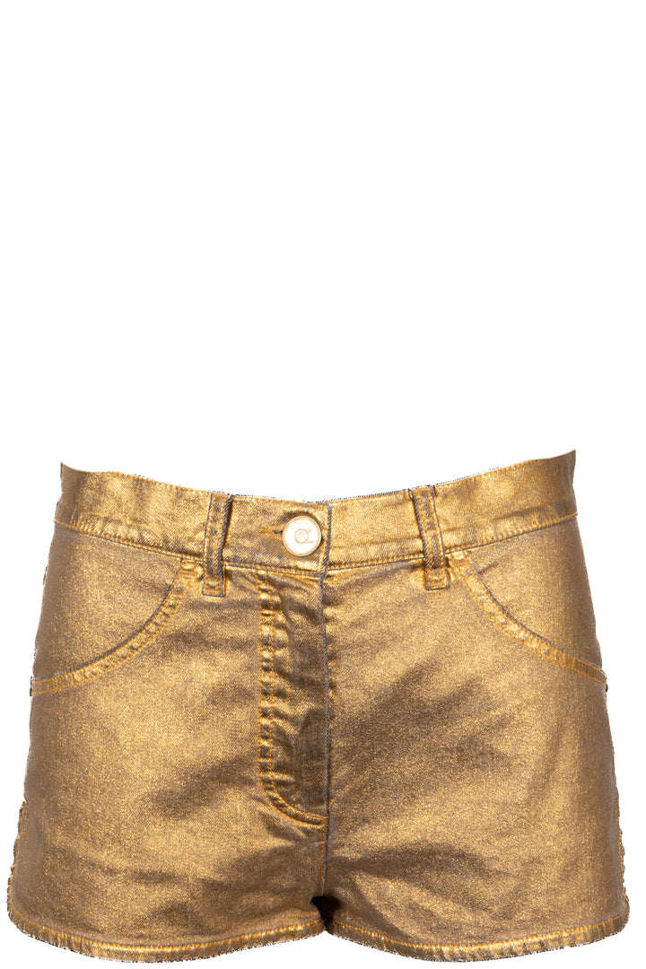 CHANEL 2014 Metallic Shorts Cotton Gold