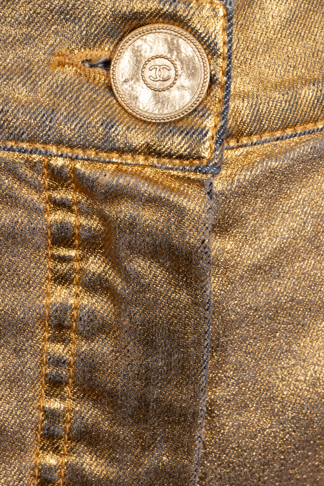 CHANEL 2014 Metallic Shorts Cotton Gold