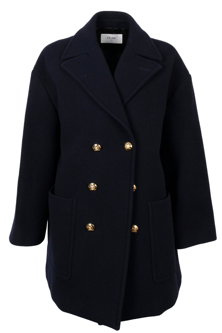 CELINE Double Breasted Peacoat Wool Navy