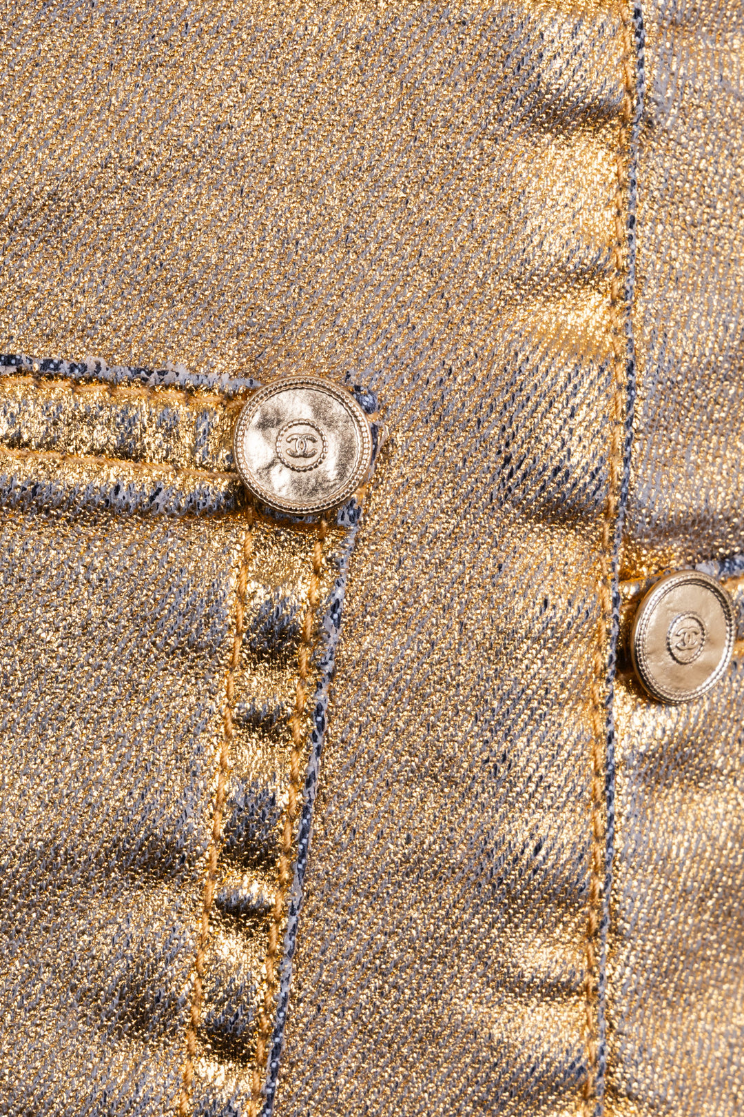 CHANEL 2014 Metallic Shorts Cotton Gold
