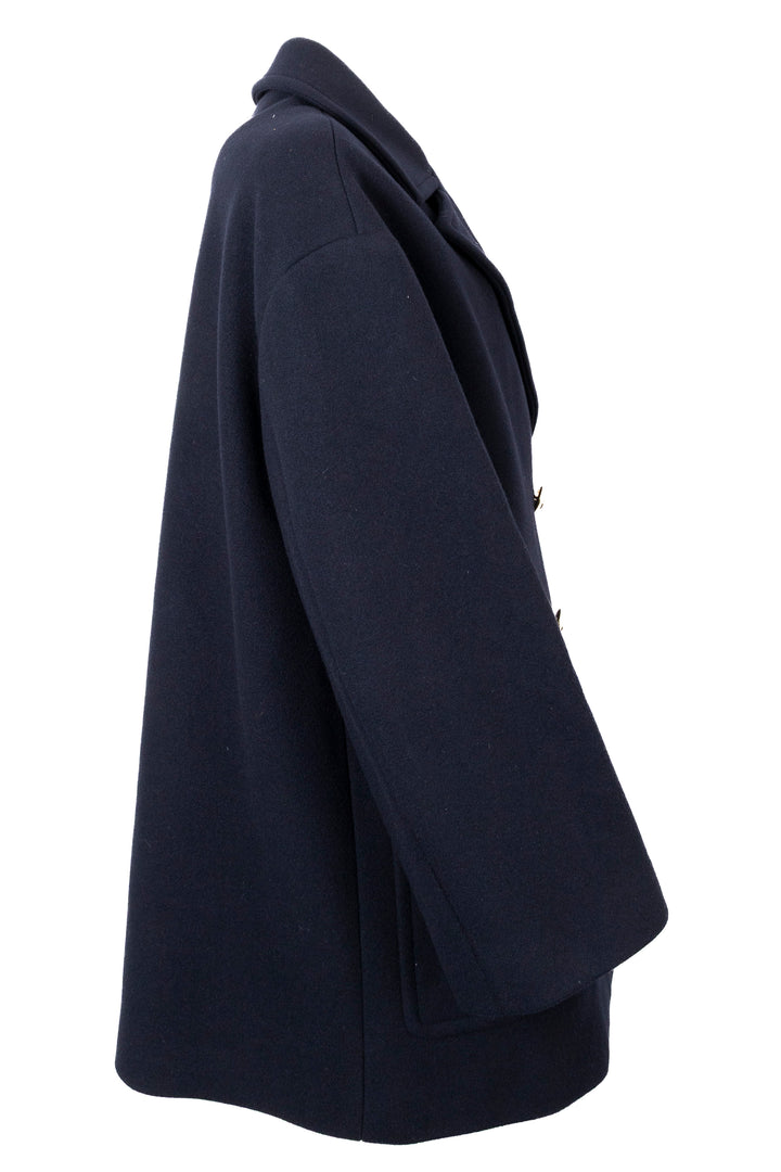 CELINE Double Breasted Peacoat Wool Navy