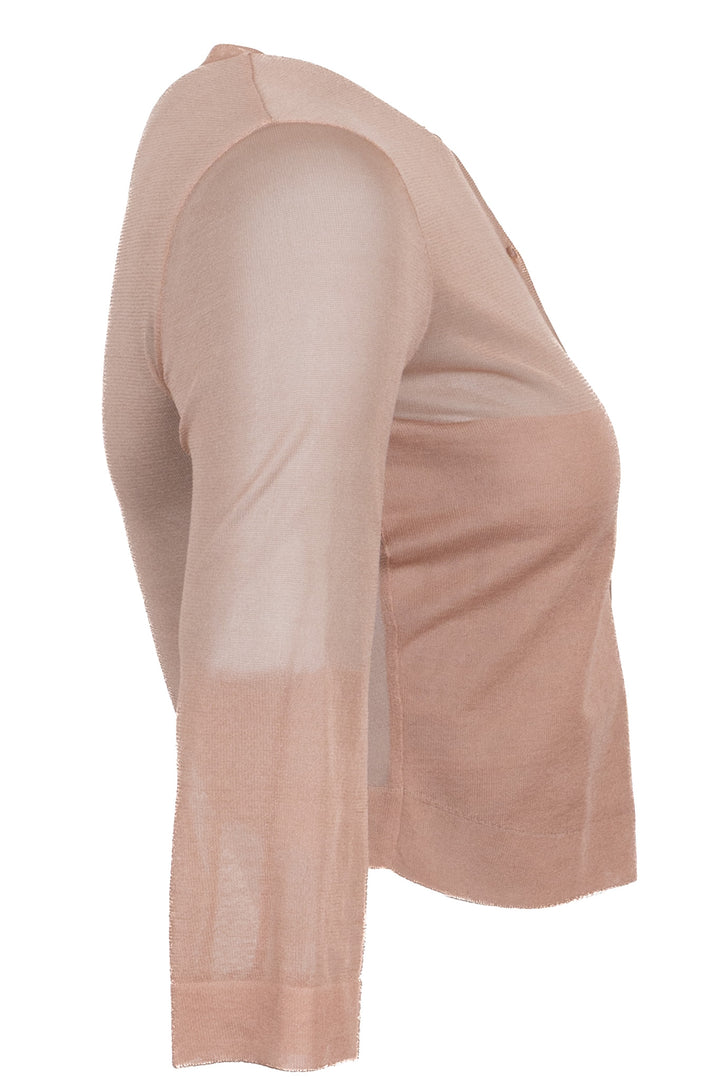 ALAÏA Cropped Semi Sheer Cardigan Mesh Pink