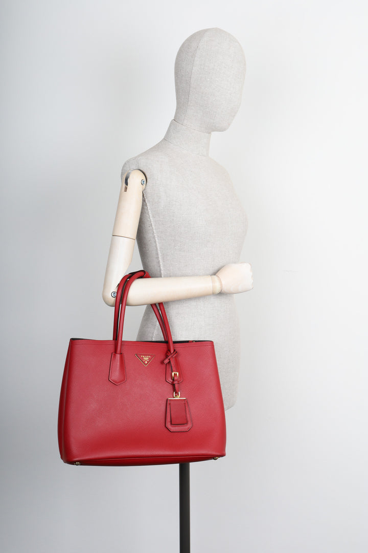 PRADA Large Double Tote Bag Saffiano Leather Red