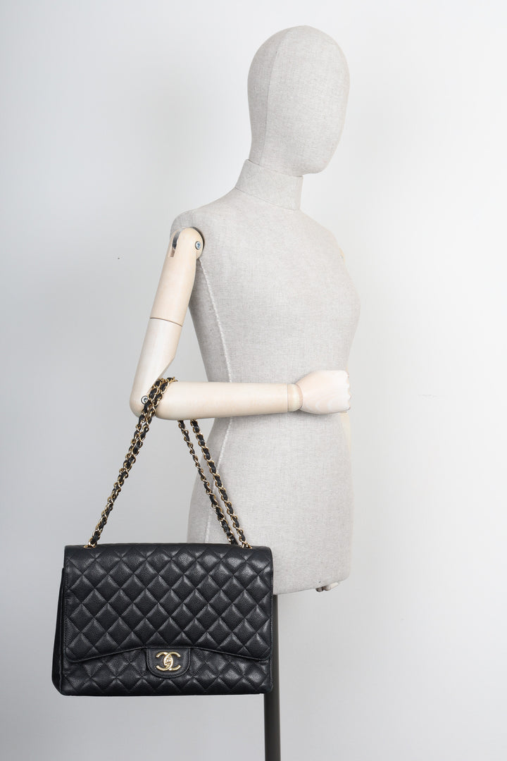 CHANEL Large  Double Flap Bag Caviar Black