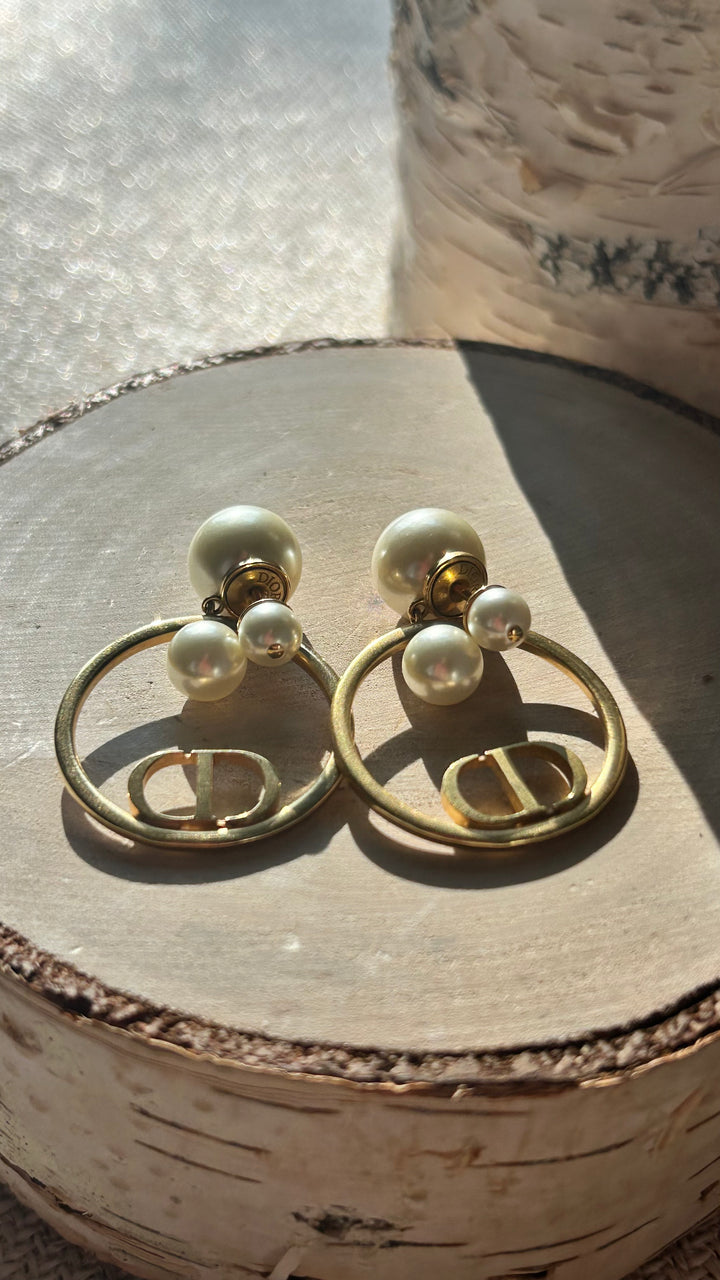 DIOR Tribal Pearl Hoop Earrings