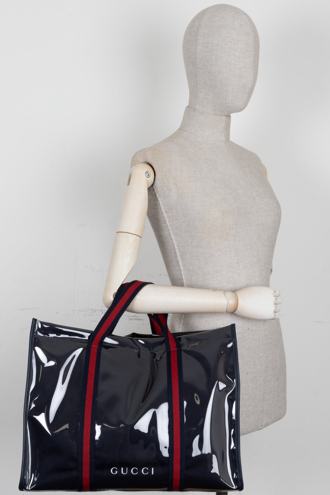GUCCI Sac cabas Web en PVC bleu marine