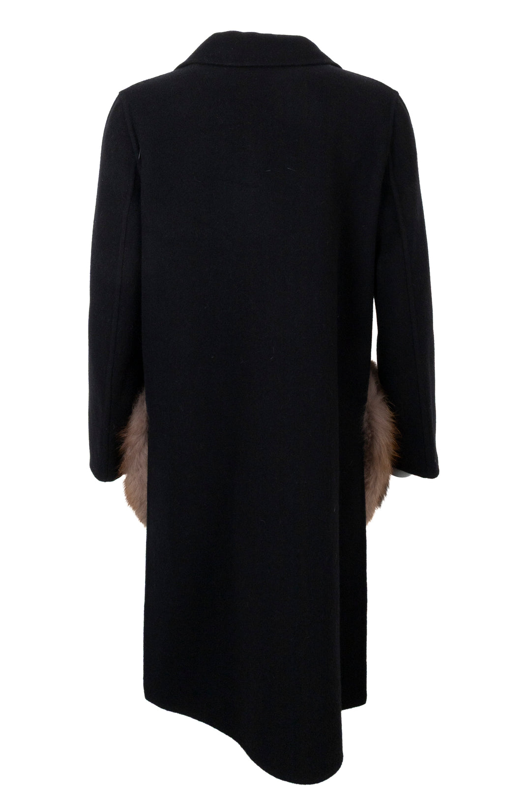 FENDI Zucca Print Pocket Coat Wool Fox Fur Black