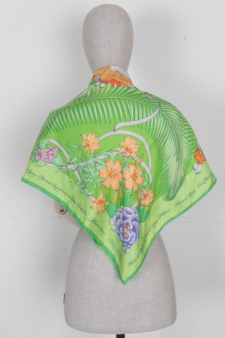 HERMÈS Fleurs de L'Opéra Carré 90 Soie Vert