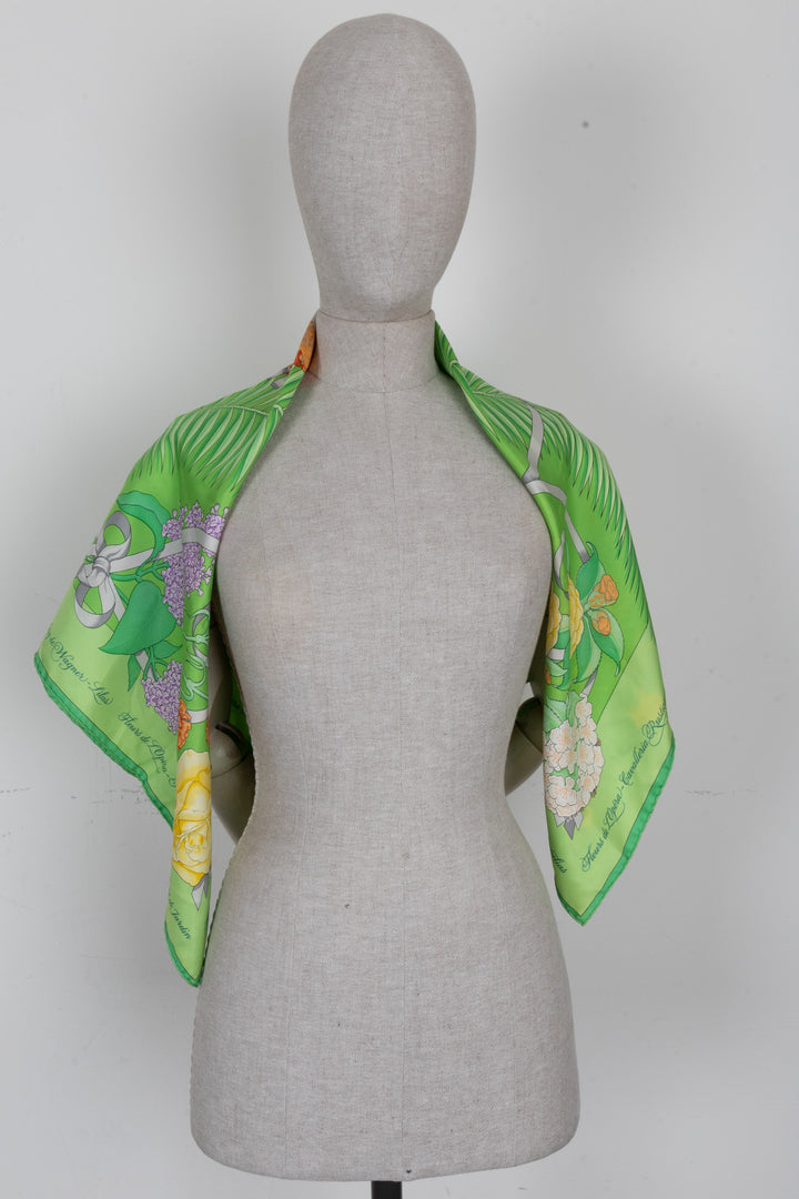 HERMÈS Fleurs de L'Opéra Carré 90 Soie Vert