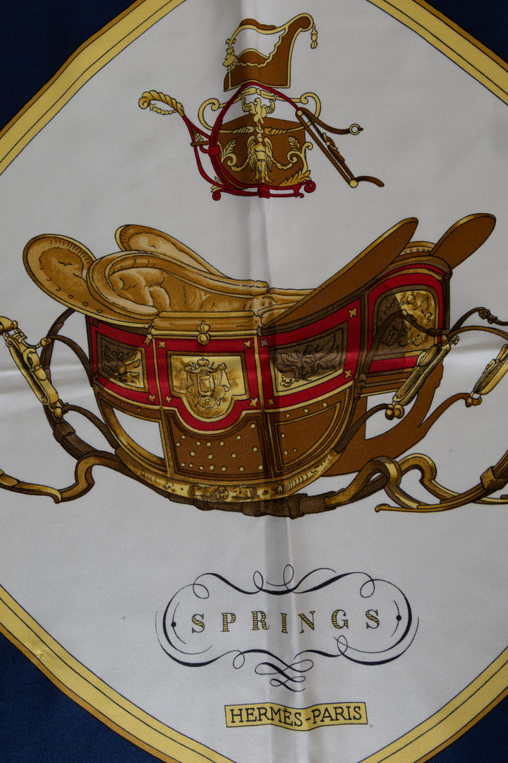 HERMÈS Springs Carré 90 Silk Navy