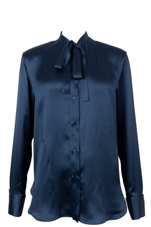 CHRISTIAN DIOR Pussy Bow Shirt Silk Petrol
