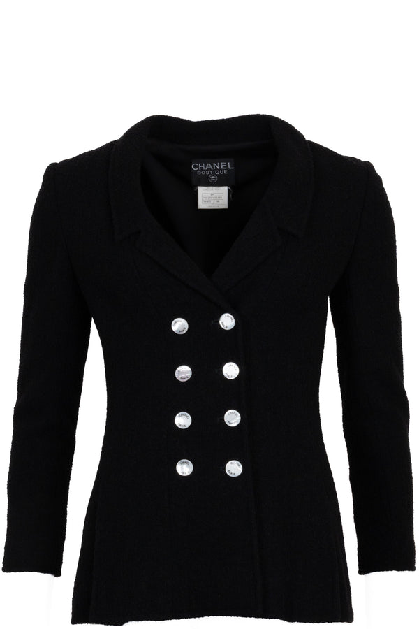 CHANEL 1997 Double Breasted Jacket Black Wool Black