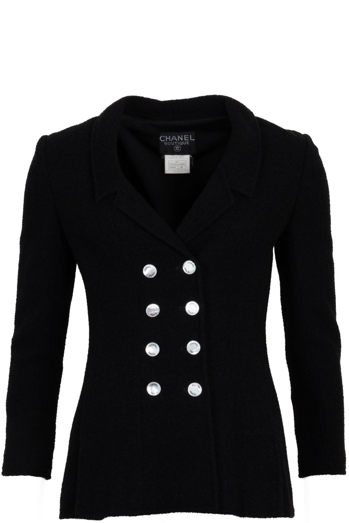 CHANEL 1997 Double Breasted Jacket Black Wool Black