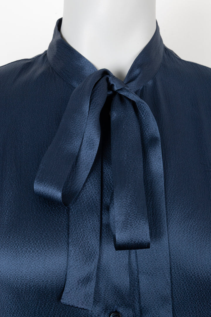 CHRISTIAN DIOR Pussy Bow Shirt Silk Petrol