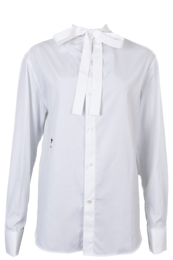 CHRISTIAN DIOR Pussy Bow Shirt Cotton White
