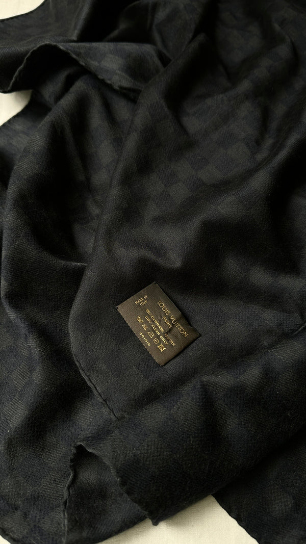 LOUIS VUITTON Damier Scarf Cashmere Silk Black