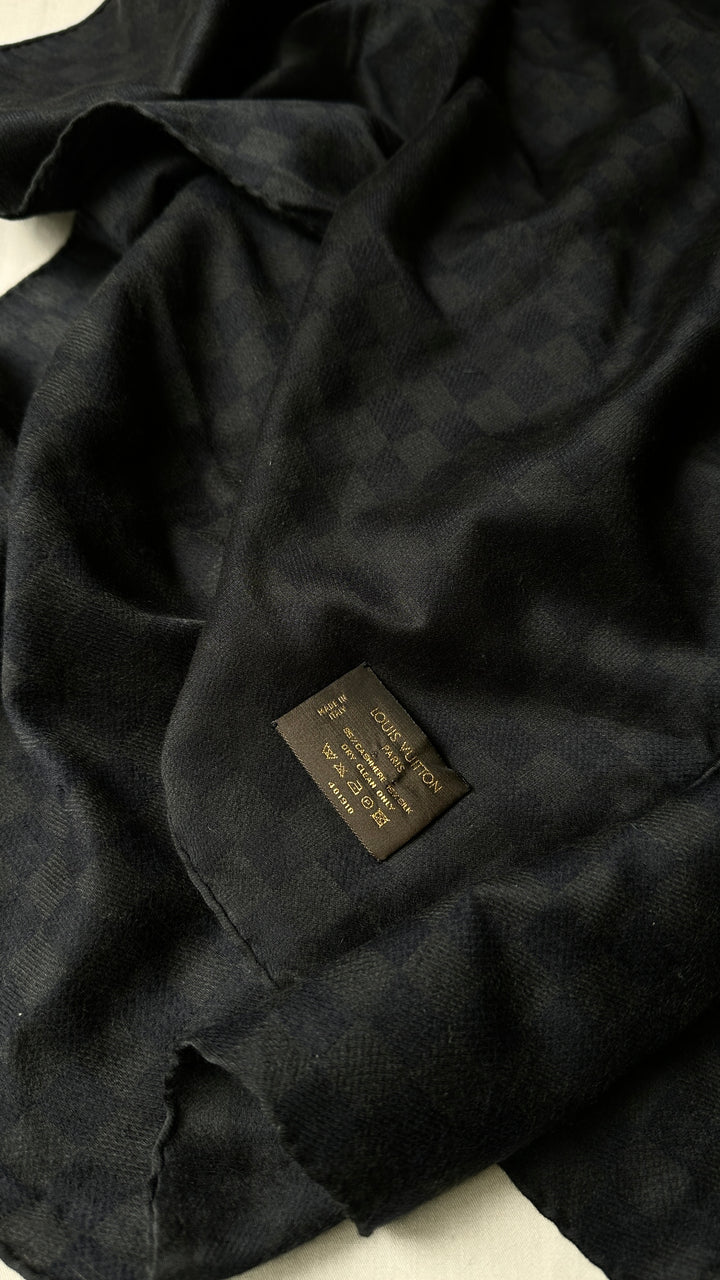 LOUIS VUITTON Damier Scarf Cashmere Silk Black