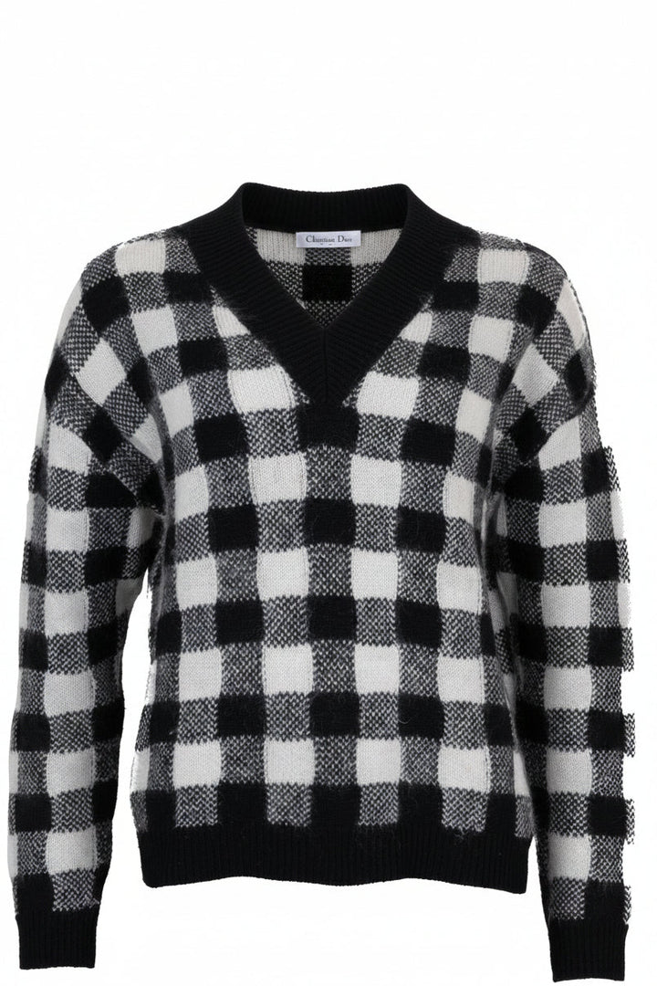 CHRISTIAN DIOR Oversized Check Print Sweater Cashmere Mohair Cashmere Black