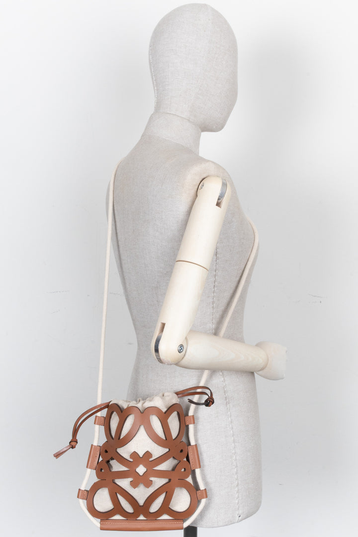 LOEWE Ibiza Cutout Anagram Bag Canvas Leather Brown