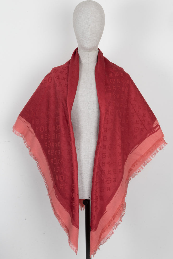 LOUIS VUITTON Fringed Scarf MNG Silk Red