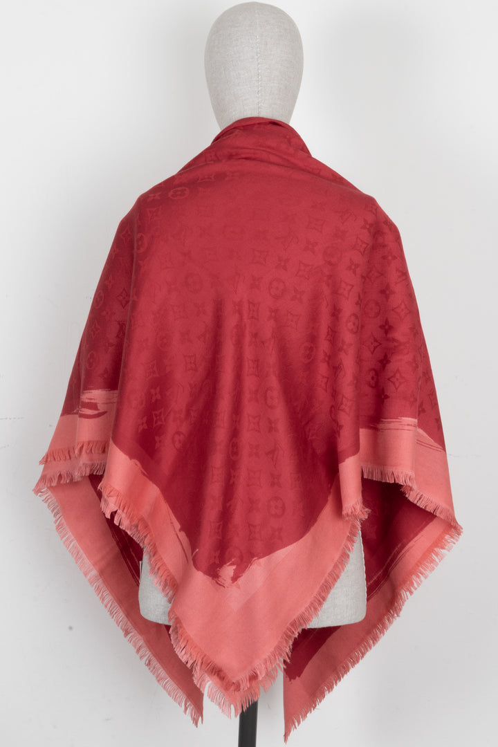 LOUIS VUITTON Fringed Scarf MNG Silk Red