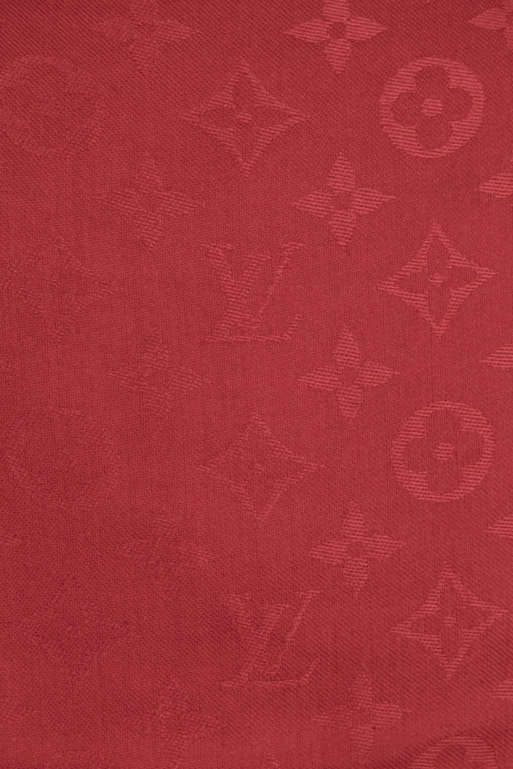 LOUIS VUITTON Fringed Scarf MNG Silk Red