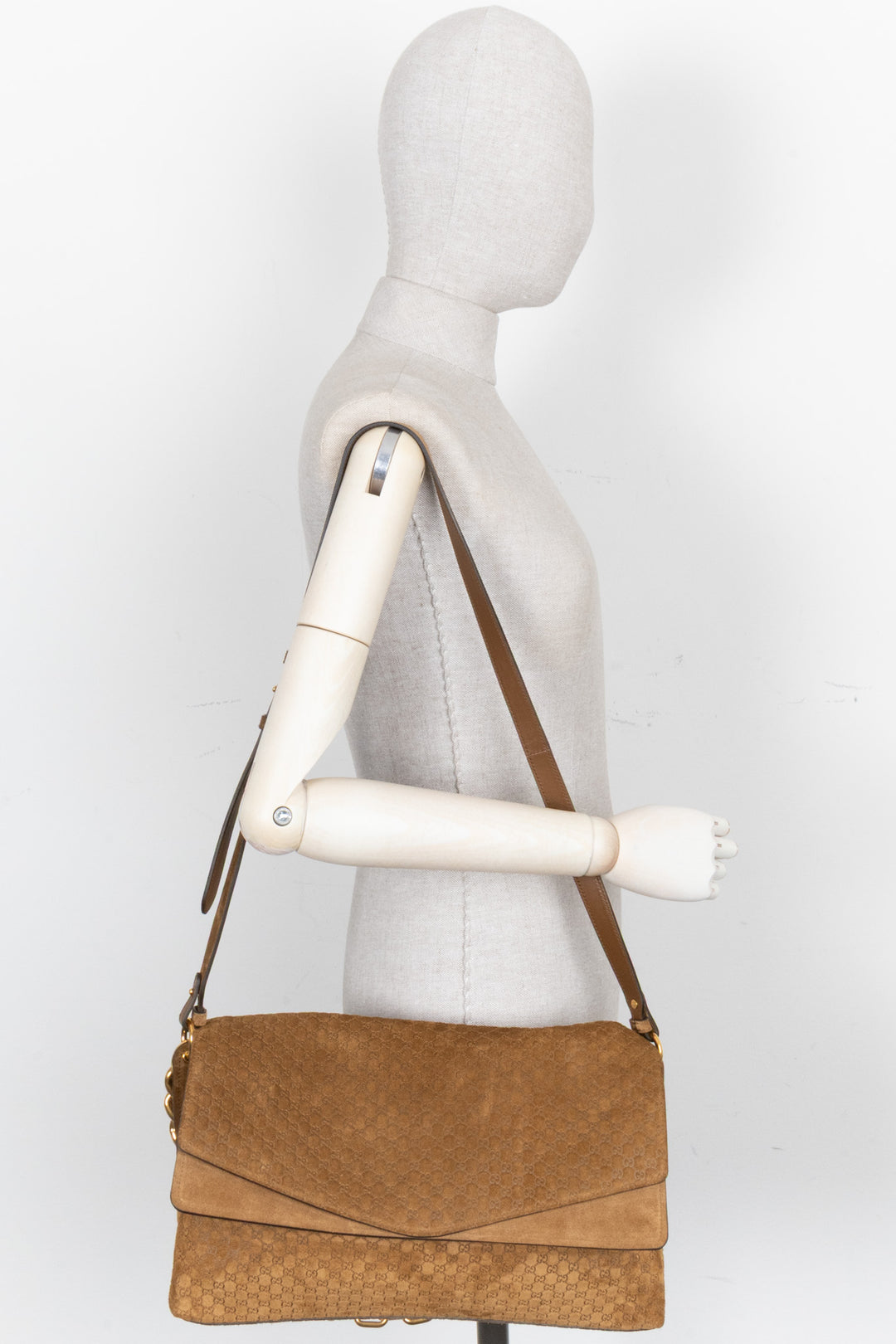 GUCCI GG Chain Maxi Bag Suede Brown
