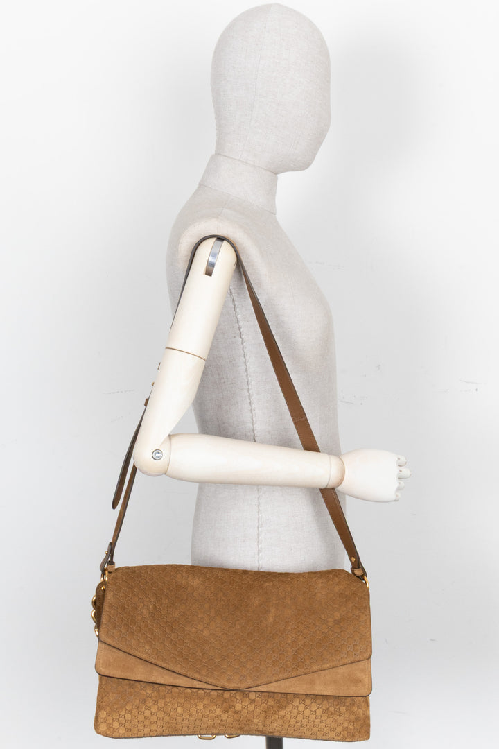 GUCCI GG Chain Maxi Bag Suede Brown