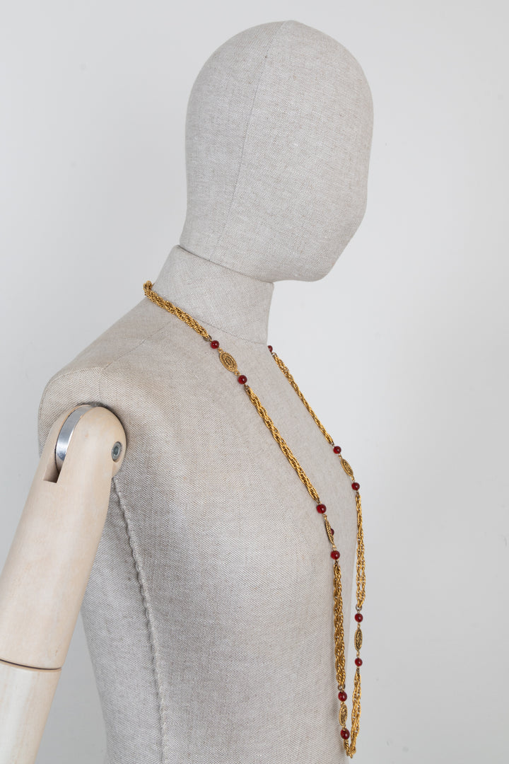 CHANEL Necklace 1982 Gold Red